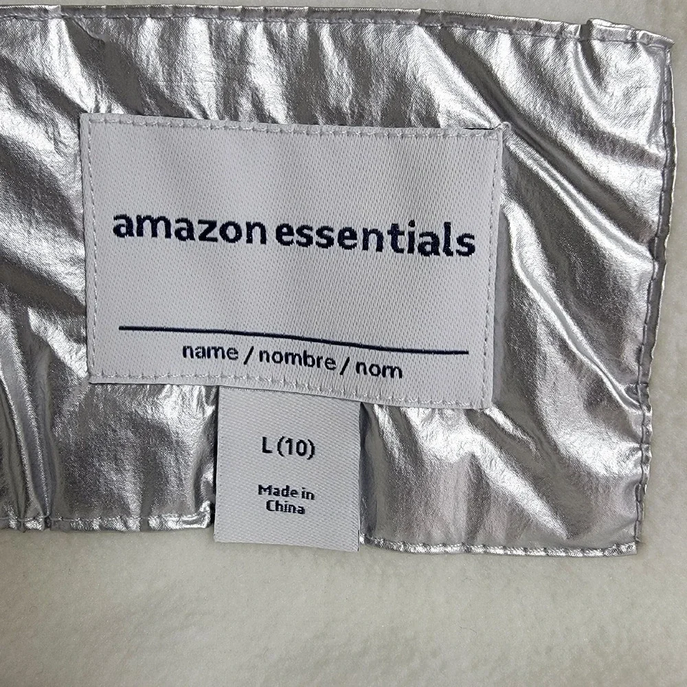 Girls Heavyweight Puffer Vest Silver Metallic Size Large (10)
